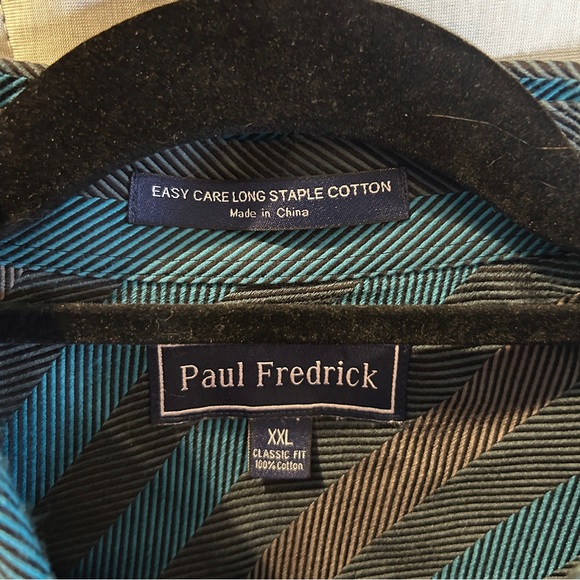 Paul Fredrick XXL Teal Grey Black Long Sleeve Button Up Shirt EUC - Picture 2 of 8